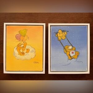 Framed Care Bear Original Acrylic Paintings